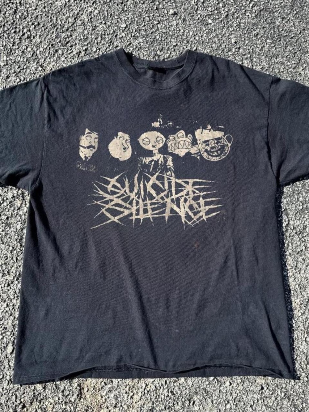 Gildan Black Short Sleeve Band Tee with Cream Graphic